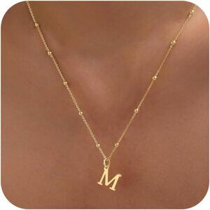 Initial Necklaces for Women Dainty Gold Letter Pendant Necklace 14k Gold Plated